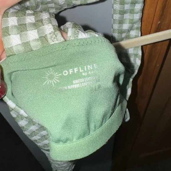 Offline by Aerie Green and White Checkered Long Line Sports Bra Women’s Medium - Picture 3 of 3